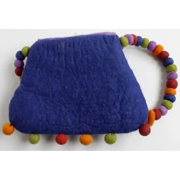 RISING TIDE Handmade Felted Wool Shoulder Bag Flowers Balls UNIQUE Wearable Art - Picture 5 of 5